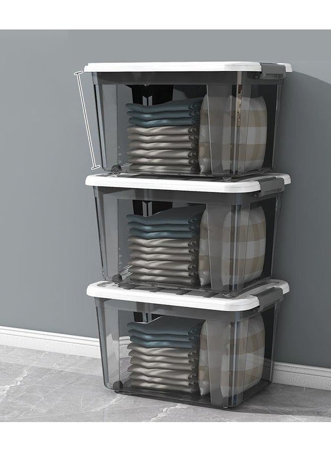 Storage Boxes Multi-Size Transparent Storage Box with Lid & Wheels – Stackable Organizer Bin with Front & Top Opening – Plastic Storage Container for Clothes, Toys, Pantry & Home Use