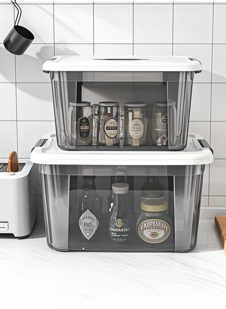 Storage Boxes Multi-Size Transparent Storage Box with Lid & Wheels – Stackable Organizer Bin with Front & Top Opening – Plastic Storage Container for Clothes, Toys, Pantry & Home Use