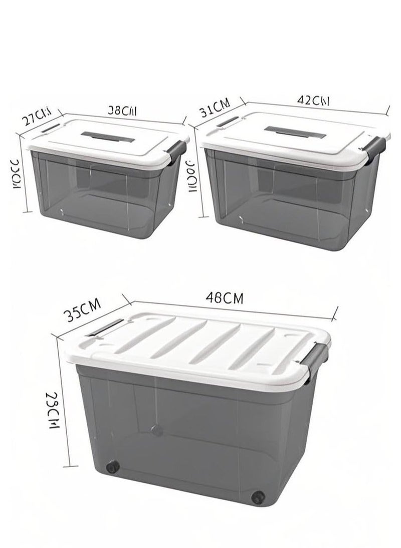 X الإصدار صناديق تخزين، صندوق تخزين شفاف متعدد الأحجام مع غطاء وعجلات - سلة تنظيم قابلة للتكديس بفتحة أمامية وعلوية - حاوية تخزين بلاستيكية للملابس والألعاب والمخزن والاستخدام المنزلي - Image 2