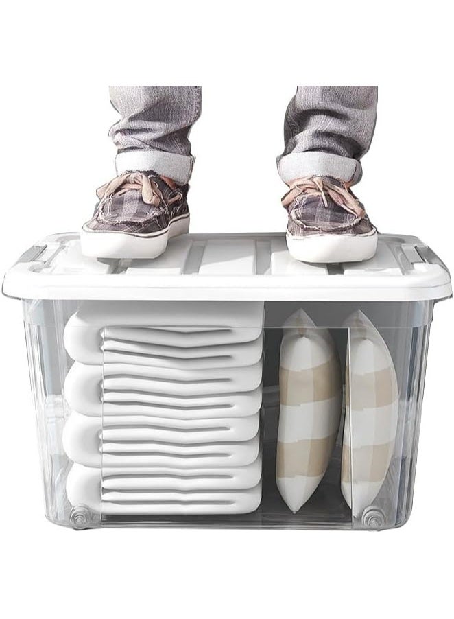 X الإصدار صناديق تخزين، صندوق تخزين شفاف متعدد الأحجام مع غطاء وعجلات - سلة تنظيم قابلة للتكديس بفتحة أمامية وعلوية - حاوية تخزين بلاستيكية للملابس والألعاب والمخزن والاستخدام المنزلي - Image 4