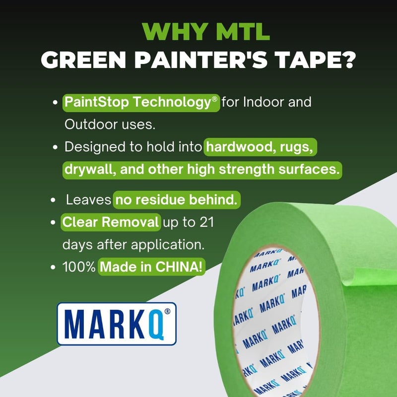 MARKQ شريط لاصق أخضر - عرض 2 بوصة، طول 20 ياردة - إزالة نظيفة، خطوط طلاء حادة - مثالي لمشاريع DIY، التسمية، الفنون والحرف (لفة واحدة) - Image 2