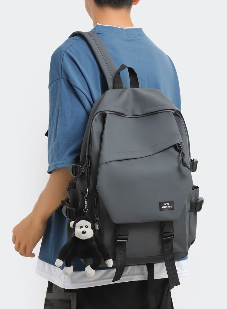 Joychic Polyester Water Resistant Flap Closure Backpack Brief Wear-resistant School Bag With Cartoon Pendant Grey For Middle High College Students - Image 1