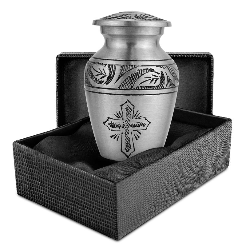 Trupoint Memorials Small Urns for Human Ashes Keepsake Religious Decorative Mini Cremation Urn for Adult Men and Women Silver Cross