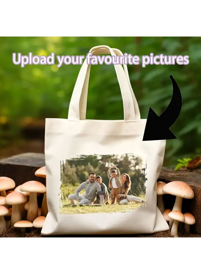 حقيبة تسوق قماشية سوداء قابلة للتخصيص، متينة وقابلة لإعادة الاستخدام مع تصميم صورة ونص - Image 1