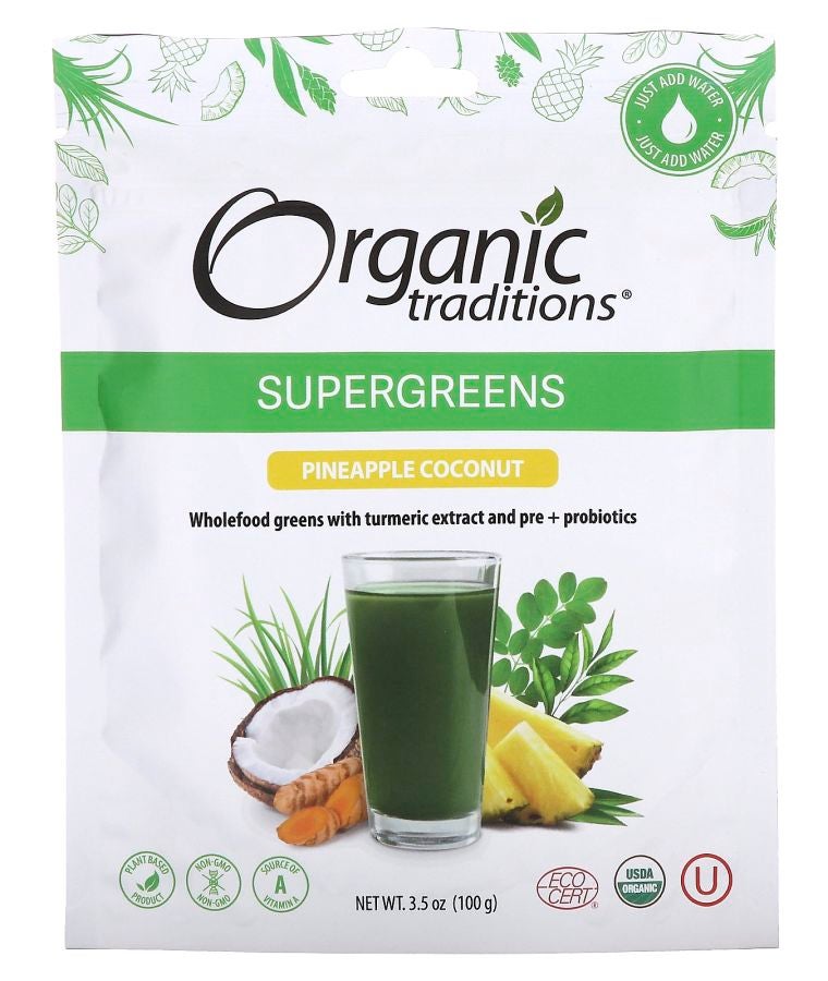 Organic Traditions Supergreens Pineapple Coconut 3.5 oz (100 g)