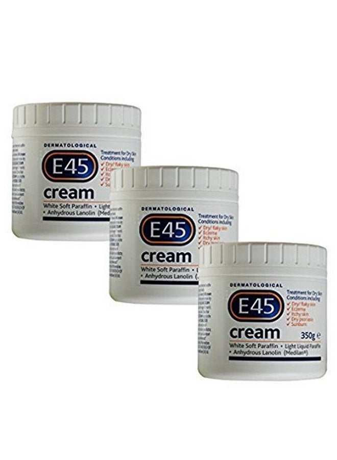 E45 Dermatological Face Body Moisturiser Cream for Dry Skin 3x350g Tubs