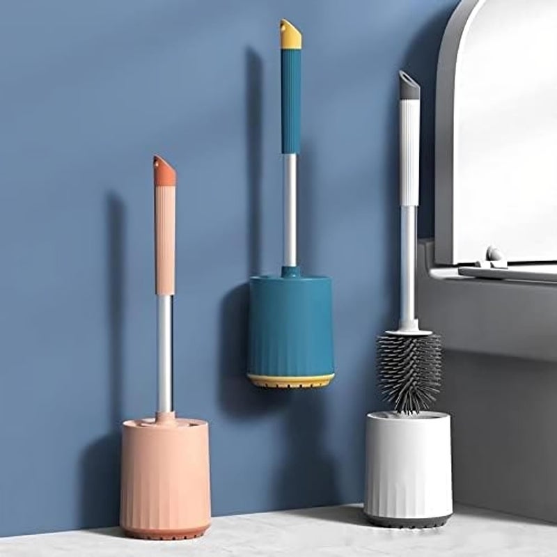 KERMIS Toilet Brush and Holder Set for Bathroom with Aluminum Handle & Soft Silicone Bristle Sturdy Cleaning Toilet Bowl Brush Set Cleaner for Bathroom Storage and Organization - Image 2