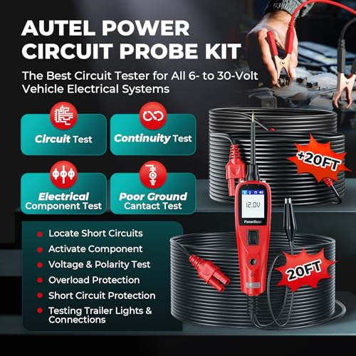 Autel Circuit Tester 2026, PowerScan PS100 Automotive Circuit Tester, 12-24V Electrical Short Open Breaker Circuit Finder, Digital Multimeter/Relay & Diode Resistance Tool Kit, 20FT Extra Cord - Image 2