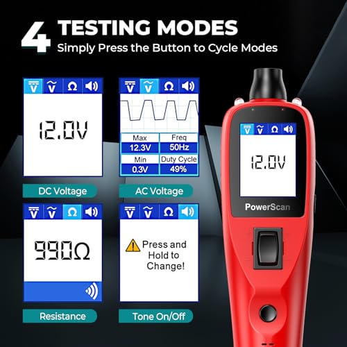 Autel Circuit Tester 2026, PowerScan PS100 Automotive Circuit Tester, 12-24V Electrical Short Open Breaker Circuit Finder, Digital Multimeter/Relay & Diode Resistance Tool Kit, 20FT Extra Cord - Image 4