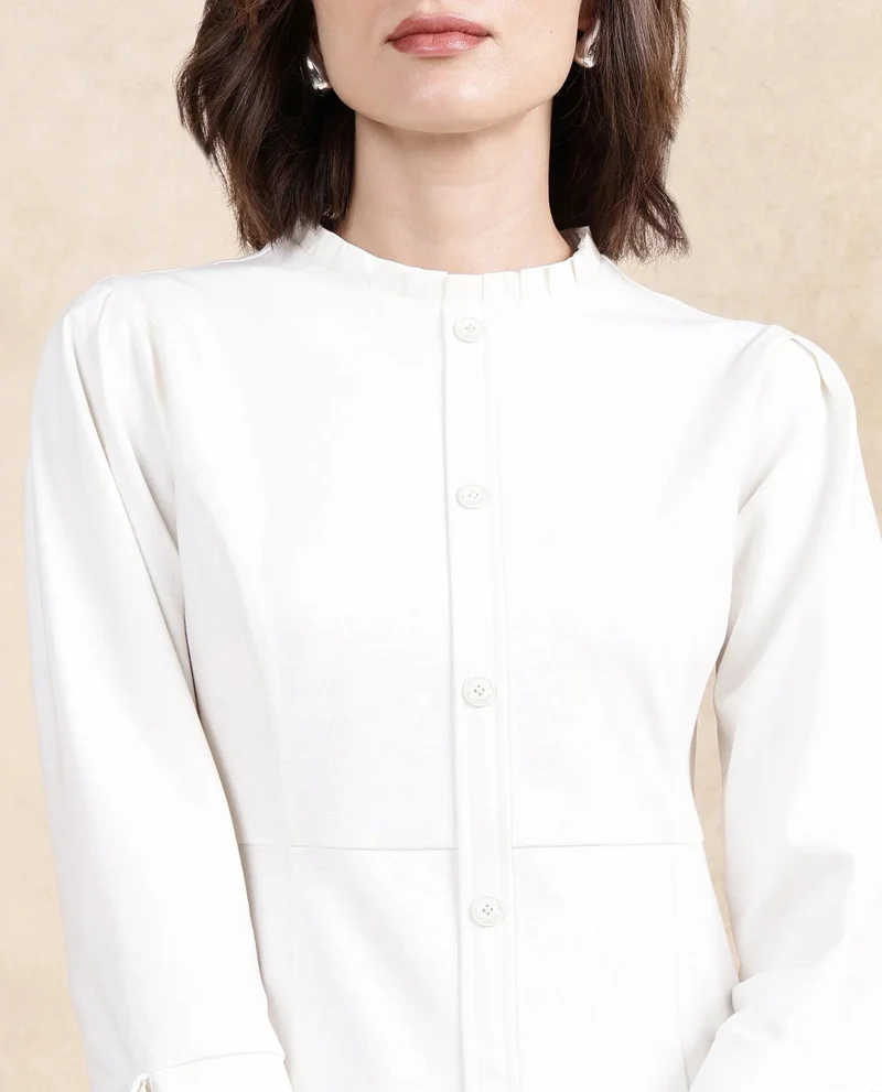 Rareism Women's Knit Dress With Woven Collar And Cuff