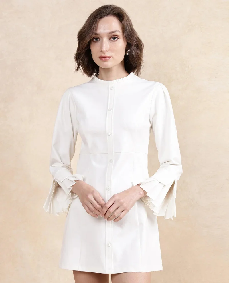 Rareism Women's Knit Dress With Woven Collar And Cuff