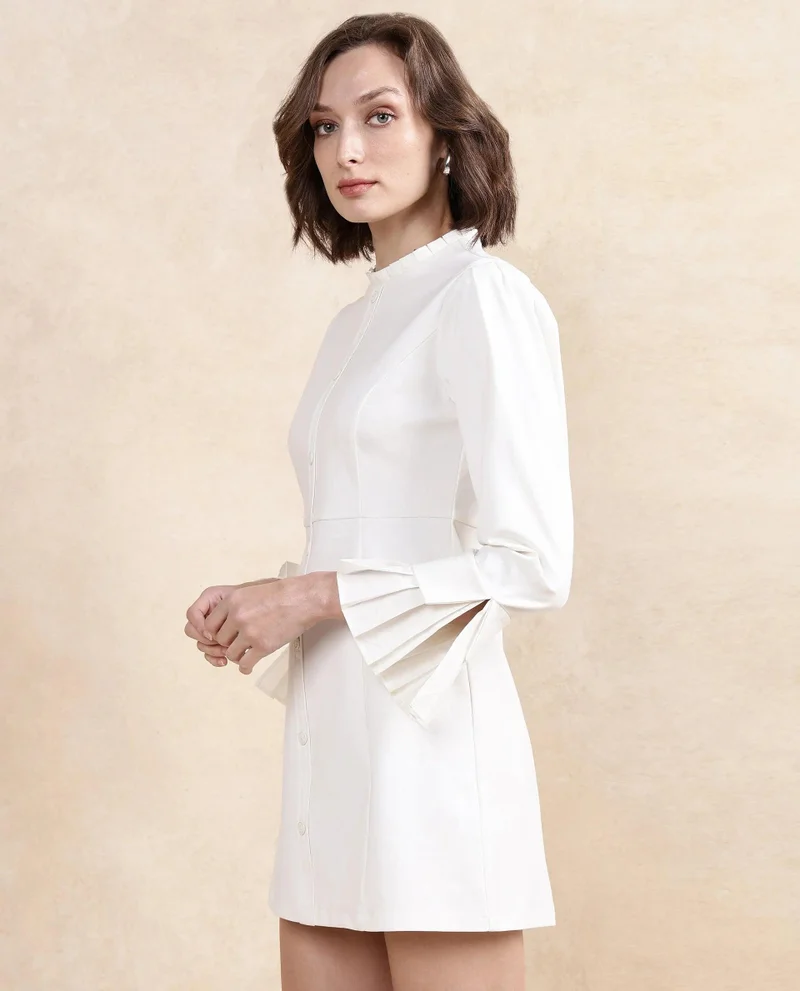 Rareism Women's Knit Dress With Woven Collar And Cuff