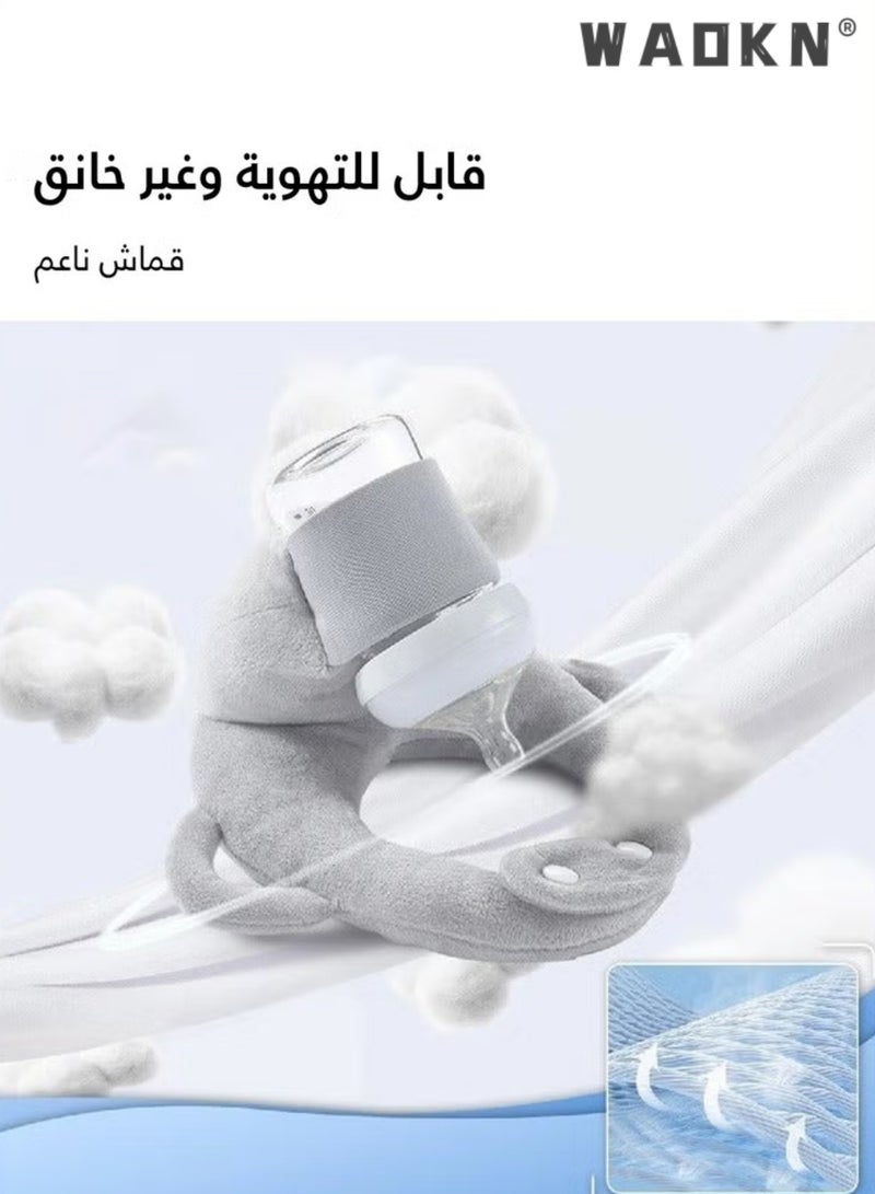 دبليو أيه أو كي أن حامل زجاجة الطفل ، حامل زجاجة دعم الطفل التنفسية الصديقة للجلد القابلة للتعديل ، قوس تغذية زجاجة توفير العمالة بدون أيدي ، تصميم ثابت مضاد للانزلاق آمن لمنع سقوط الزجاجة ، وسادة التمريض الناعمة متعددة الوظائف مناسبة للمنزل والسفر والعربة ، والسيارة والليل لتغذية الأطفال حديثي الولادة (الرمادي) - Image 2