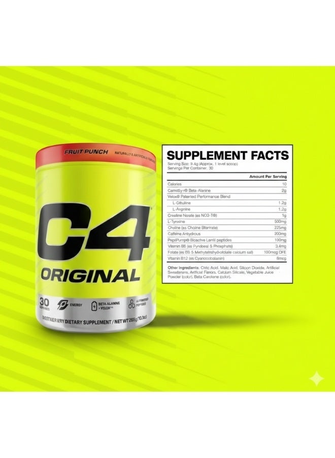 Cellucor C4 Original Pre-Workout Powder – Fruit Punch Flavor 200mg Caffeine, 2g CarnoSyn Beta-Alanine, Creatine Nitrate Sugar-Free Energy & Endurance Formula 285g 30 Servings - Image 3