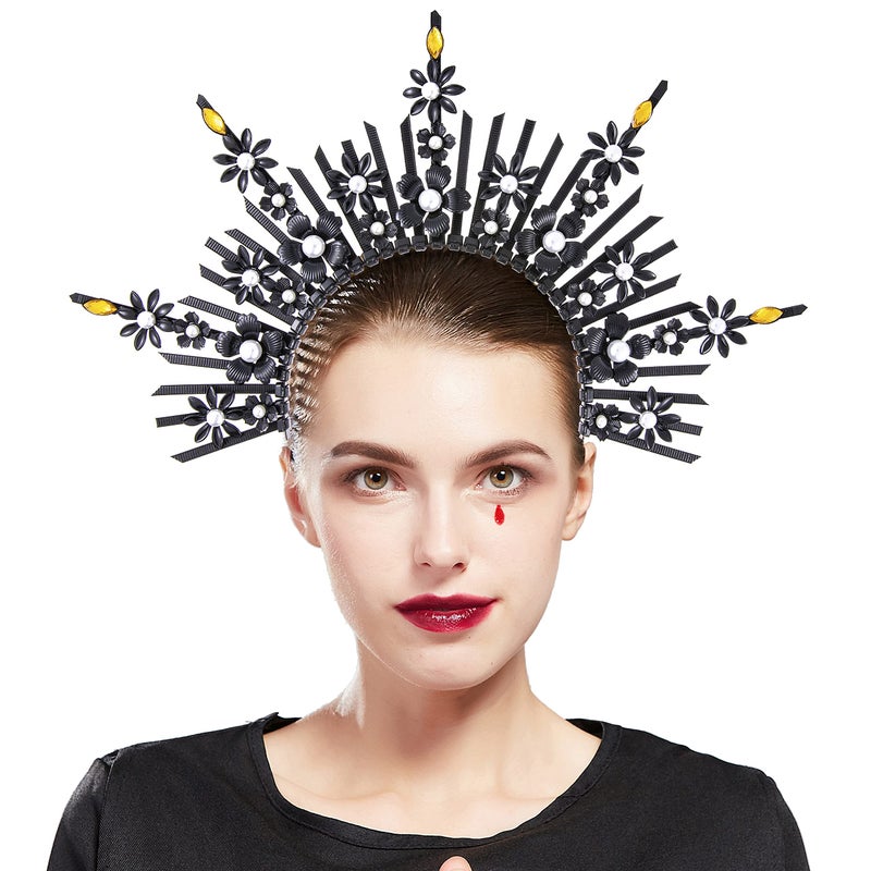 Fantherin Mary Halo Crown Headband Spiked Zip Tie Halo Crown Sunburst Goddess Headpiece with Crystal - Image 5
