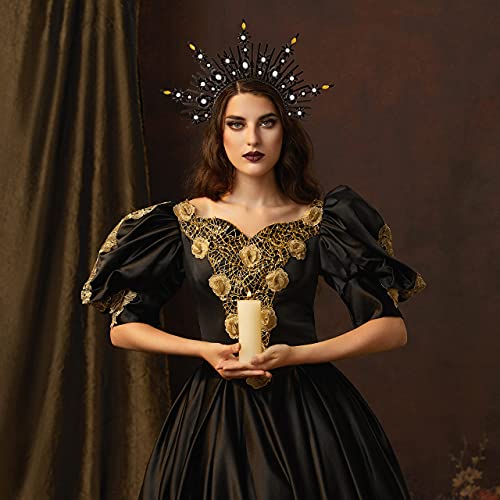 Fantherin Mary Halo Crown Headband Spiked Zip Tie Halo Crown Sunburst Goddess Headpiece with Crystal - Image 4
