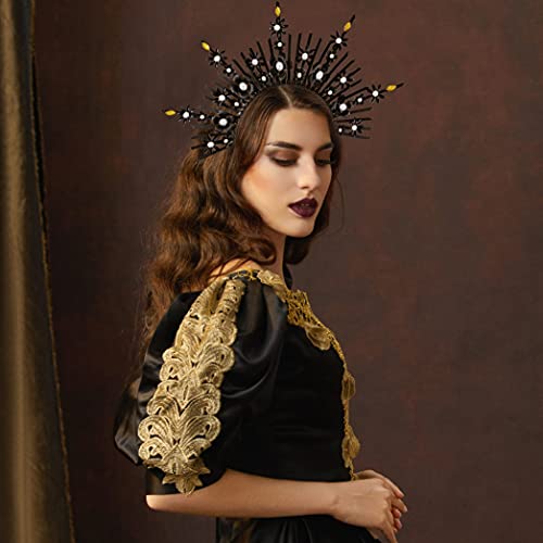 Fantherin Mary Halo Crown Headband Spiked Zip Tie Halo Crown Sunburst Goddess Headpiece with Crystal - Image 3