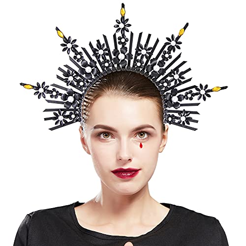 Fantherin Mary Halo Crown Headband Spiked Zip Tie Halo Crown Sunburst Goddess Headpiece with Crystal - Image 1