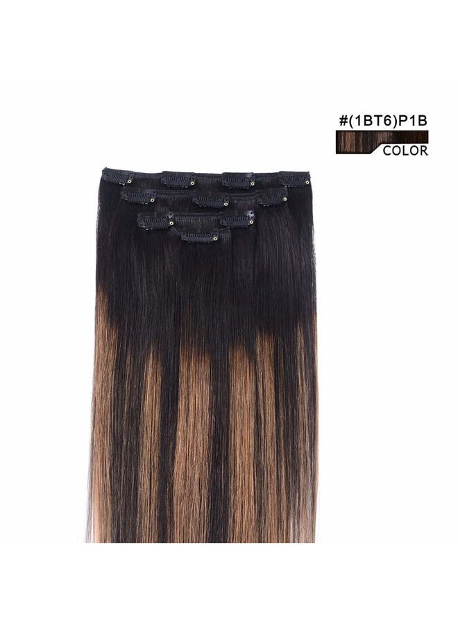 Winsky - 12" Clip in Hair Extensions Remy Human Hair for Women - Silky Straight Black Balayage Clip on Real Hair Extensions 50grams 4pieces(12inches, 1BT6P1B) - Image 1