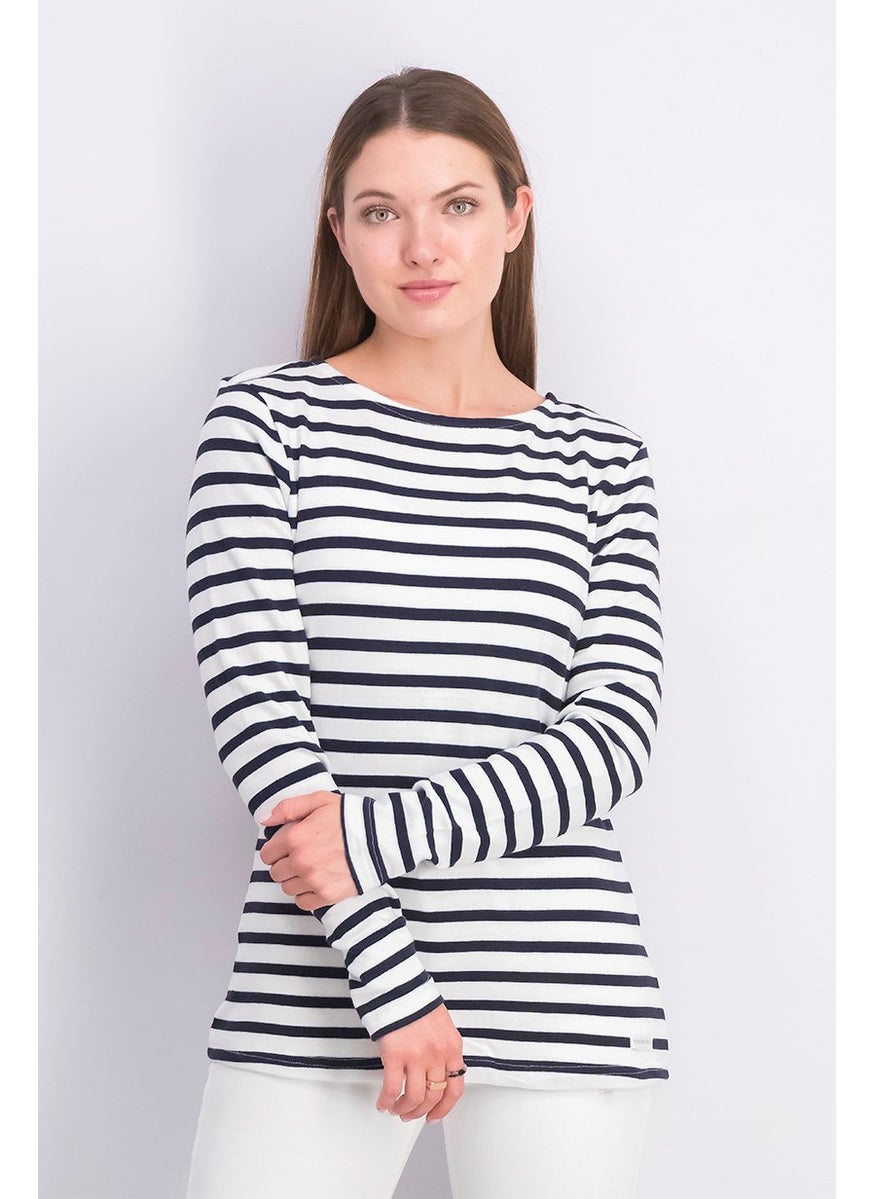 Tchibo Women Round Neck Long Sleeve Stripe Sweatshirt, Black  - Image 1