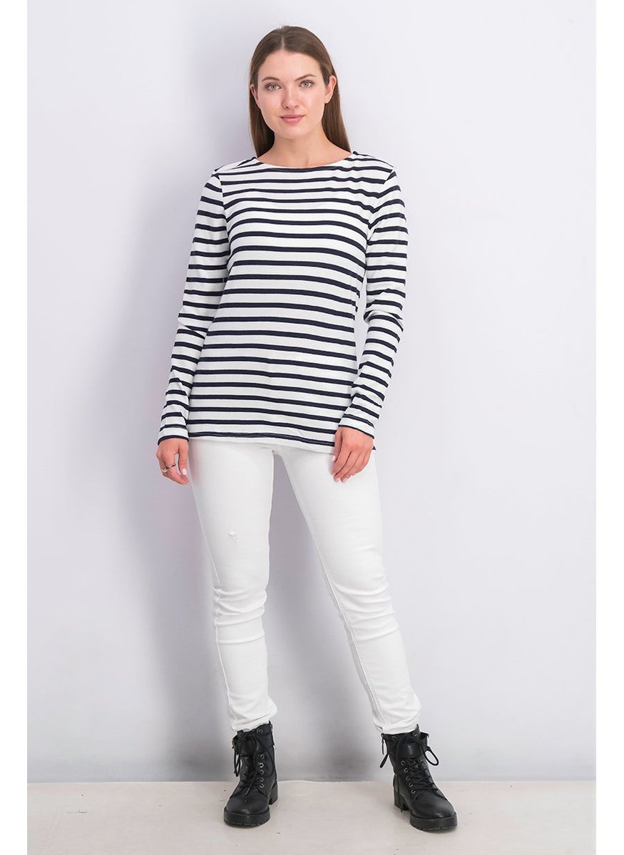 Tchibo Women Round Neck Long Sleeve Stripe Sweatshirt, Black  - Image 4