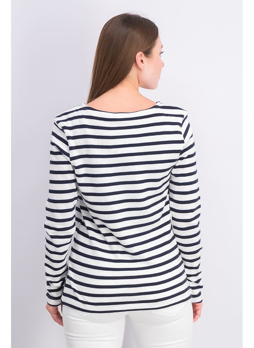 Tchibo Women Round Neck Long Sleeve Stripe Sweatshirt, Black  - Image 3