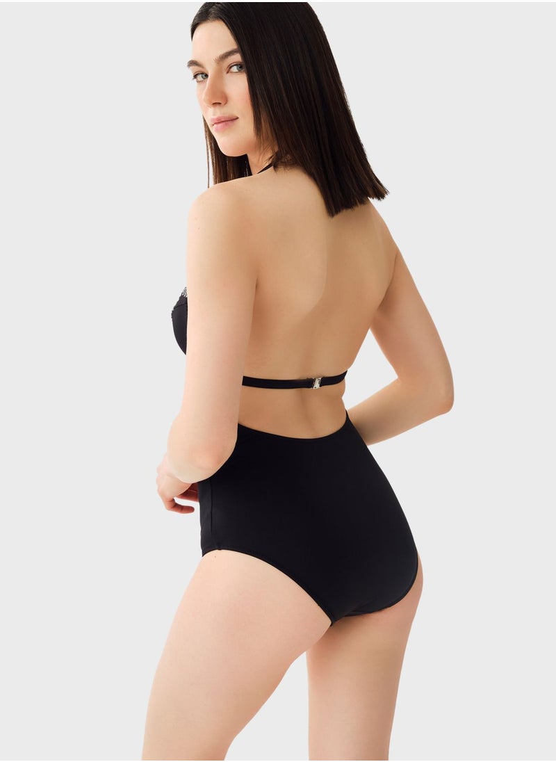dagi - Halter Neck Mesh Detail Swimsuit - Image 1