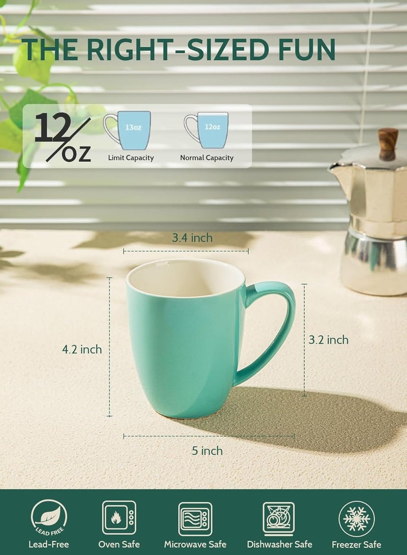 Sweese Porcelain Coffee Mugs - 12 Ounce - Set of 6, Cups for Latte, Hot Tea, Cappuccino, Mocha, Cocoa, Multicolor, 611.003 Blue Assorted Colors - Image 2