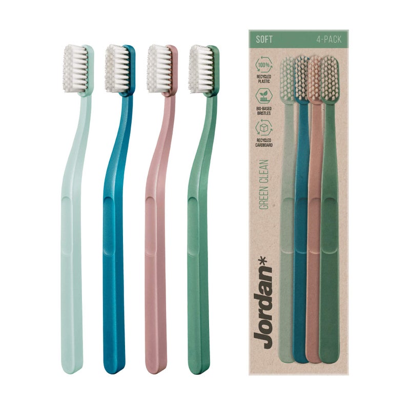 Jordan Green Clean Manual Toothbrush - Sustainable, Scandinavian Design, Soft Bristles, Mixed Colors, 4 Units - Image 1