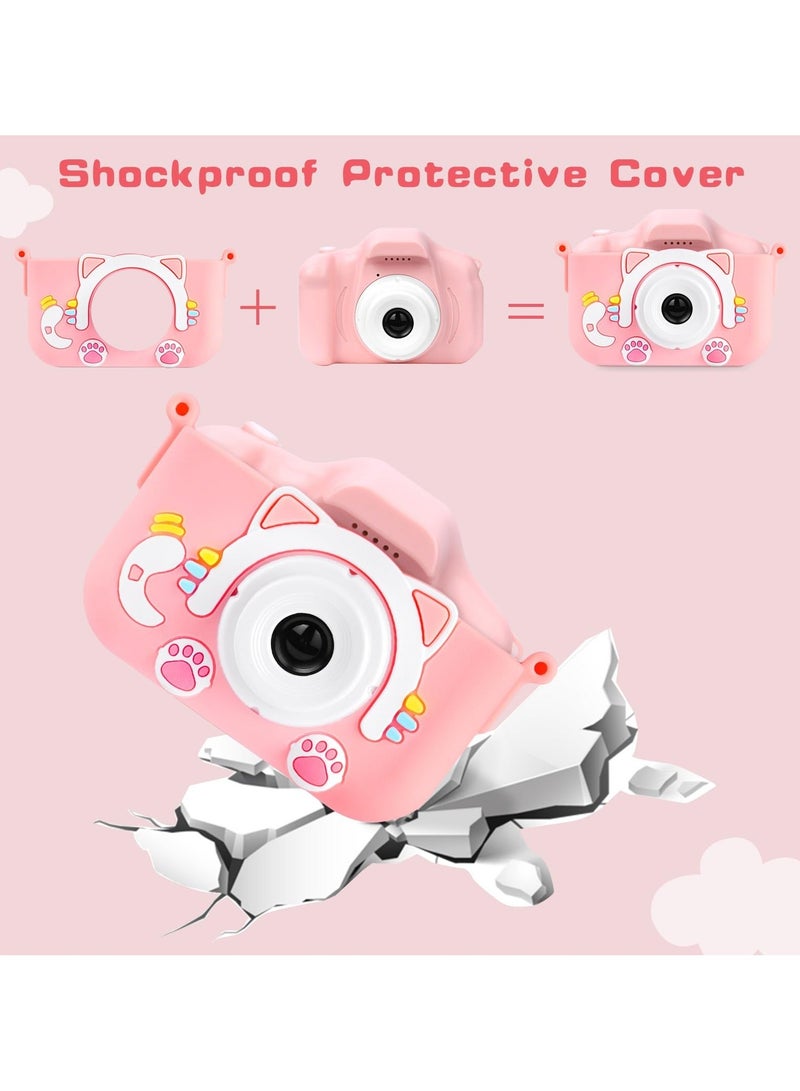 أ أ س إكوم ألعاب كاميرا للأطفال للفتيات من سن 3 إلى 12 سنة، كاميرا فيديو رقمية للأطفال مع غطاء سيليكون لطيف، لعبة يونيكورن المحمولة للأطفال، هدايا عيد ميلاد للأطفال الصغار في سن 3 4 5 6 7 8 9 (وردي) - Image 5