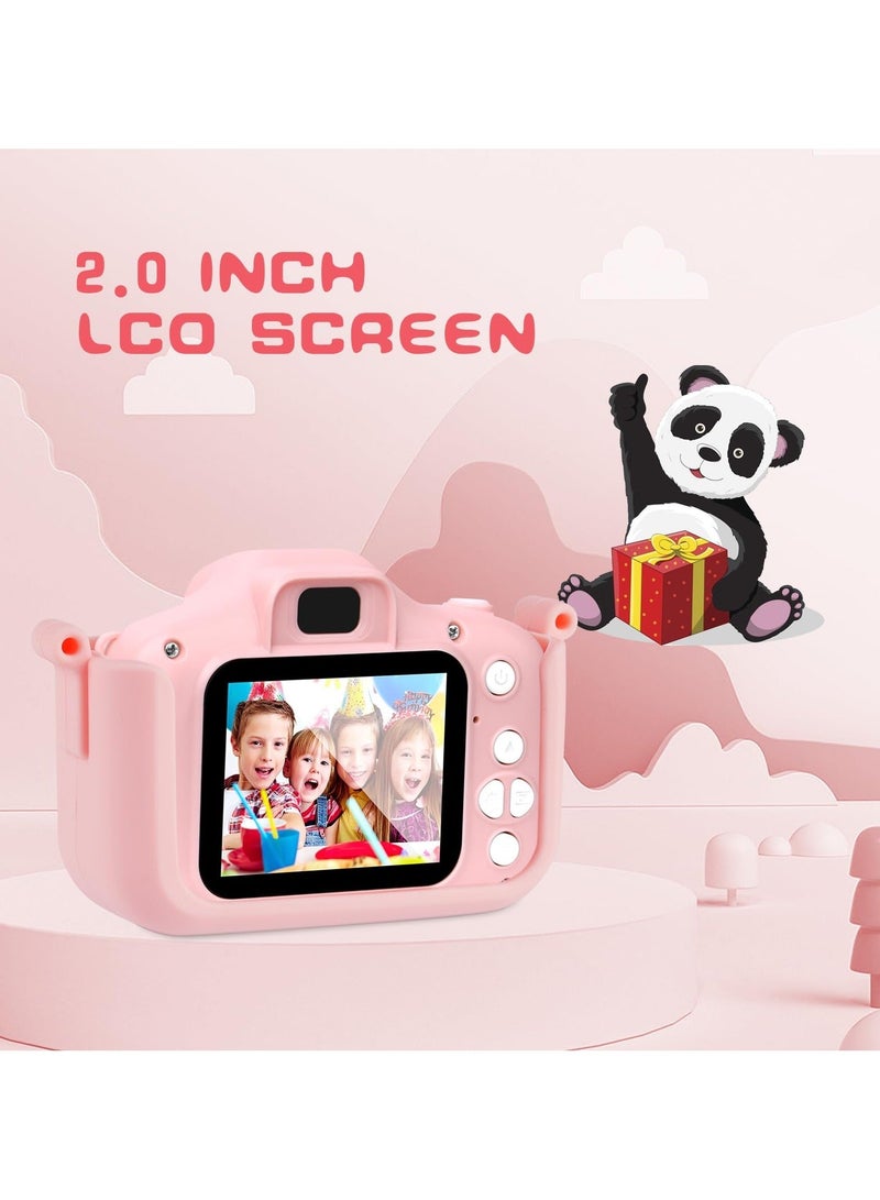 أ أ س إكوم ألعاب كاميرا للأطفال للفتيات من سن 3 إلى 12 سنة، كاميرا فيديو رقمية للأطفال مع غطاء سيليكون لطيف، لعبة يونيكورن المحمولة للأطفال، هدايا عيد ميلاد للأطفال الصغار في سن 3 4 5 6 7 8 9 (وردي) - Image 3