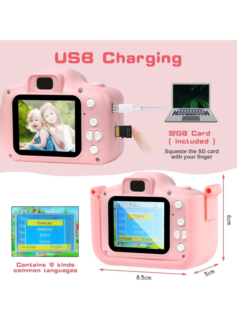 أ أ س إكوم ألعاب كاميرا للأطفال للفتيات من سن 3 إلى 12 سنة، كاميرا فيديو رقمية للأطفال مع غطاء سيليكون لطيف، لعبة يونيكورن المحمولة للأطفال، هدايا عيد ميلاد للأطفال الصغار في سن 3 4 5 6 7 8 9 (وردي) - Image 4