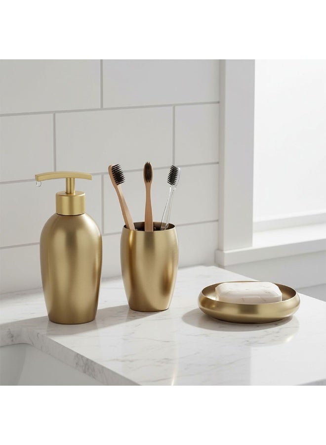 DANUBE HOME مجموعة الحمام الذهبية من أديلين 3 قطع من الفولاذ المقاوم للصدأ - موزع لوشن فاخر، كوب وصحن صابون - تشطيب ذهبي أنيق لديكور الحمام العصري - 7x10x17 سم - Image 1