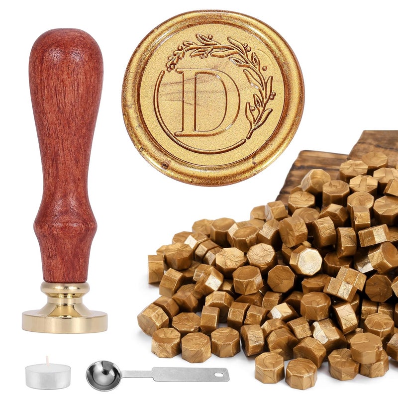 Yoption Letter Wax Seal Kit, Vintage Initial Alphabet D with Crown Wax Seal and 120 Antique Gold Wax Seal Beads - Image 1