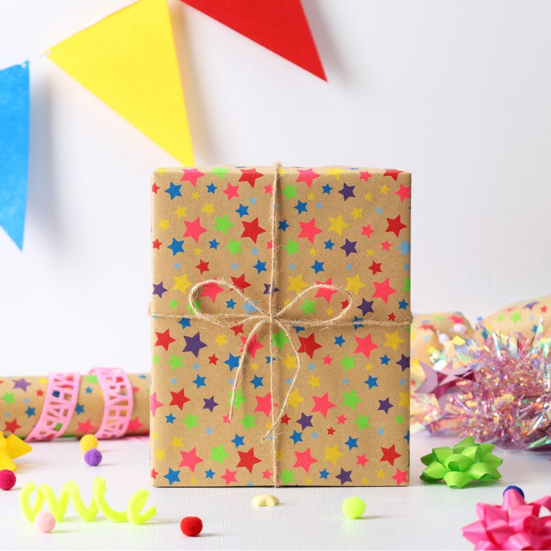 BIOBROWN Kraft Wrapping Paper Roll Colorful Stars Design Perfect for Birthday Holiday Wrap 17 inch X 33 feet - Image 4
