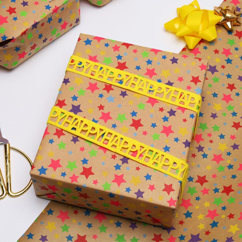 BIOBROWN Kraft Wrapping Paper Roll Colorful Stars Design Perfect for Birthday Holiday Wrap 17 inch X 33 feet - Image 3