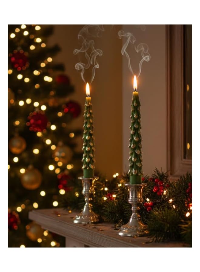S-TOP Christmas Tree Shaped Taper Candles, Set of 2 – Elegant Green Candles with Gold Tips for Holiday Home Decor, Festive Table Centerpiece, Seasonal Decoration, Christmas Gift Idea for Home - Image 4
