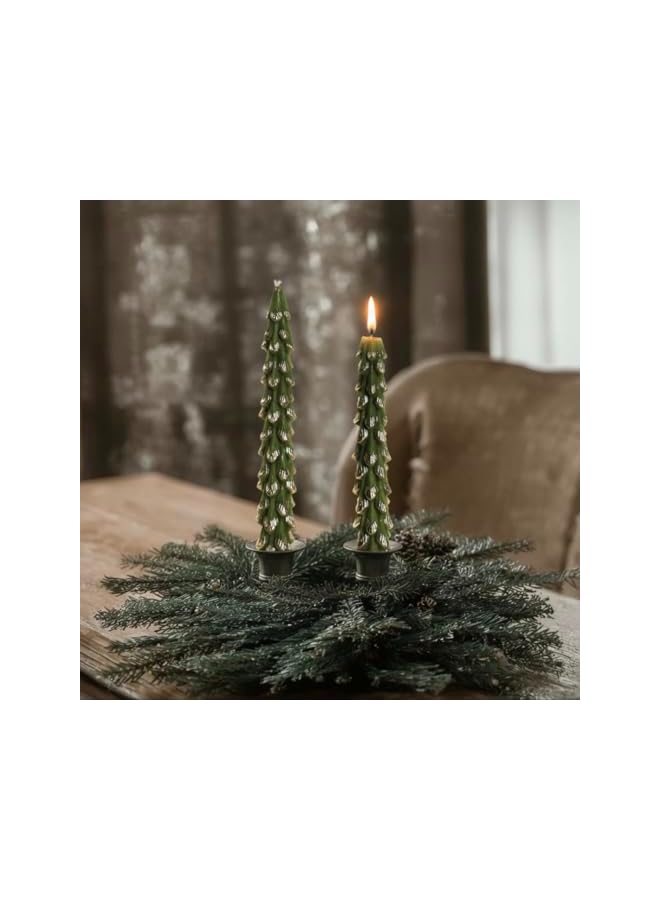 S-TOP Christmas Tree Shaped Taper Candles, Set of 2 – Elegant Green Candles with Gold Tips for Holiday Home Decor, Festive Table Centerpiece, Seasonal Decoration, Christmas Gift Idea for Home - Image 2