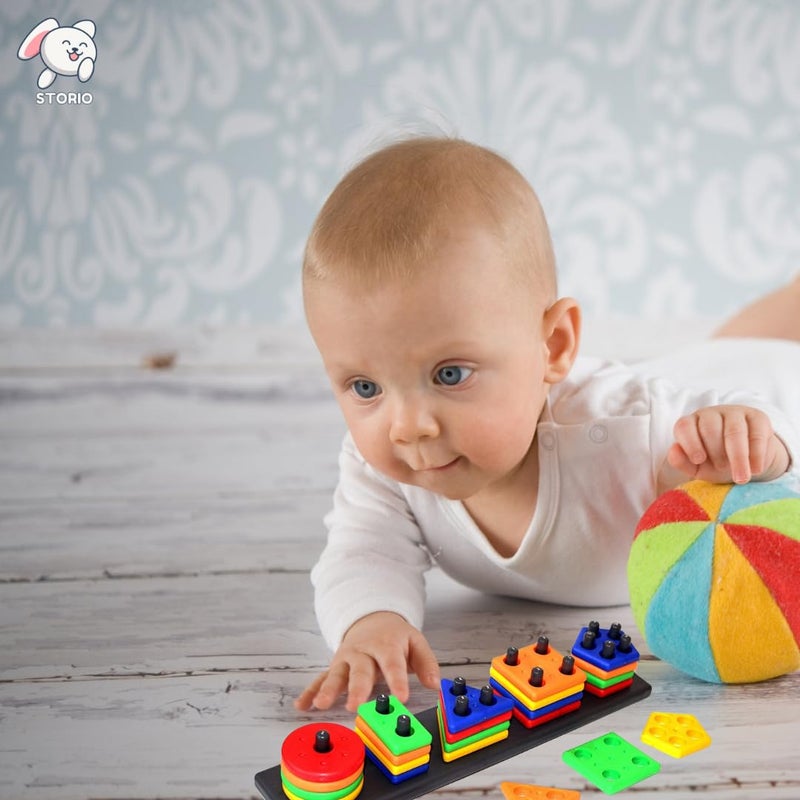 Storio كتل الزاوية الهندسية، ألعاب الفرز والتكديس للأطفال الصغار وأطفال مرحلة ما قبل المدرسة، هدية فرز الأشكال الملونة، كتل تعليمية، لعبة تعليمية للأطفال من 1 إلى 3 سنوات، 26 قطعة - Image 4