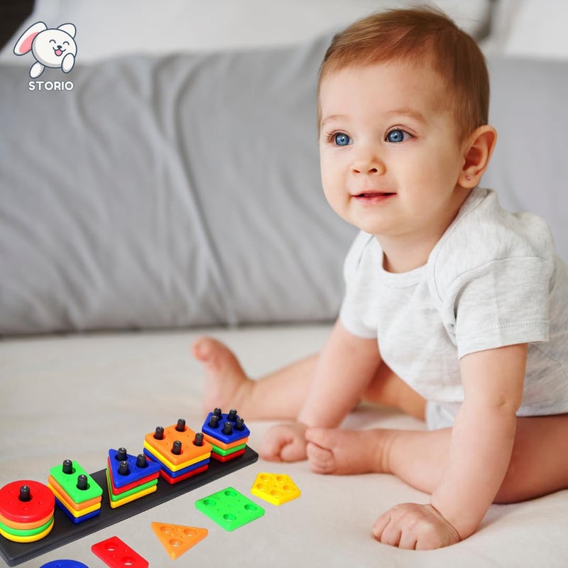 Storio كتل الزاوية الهندسية، ألعاب الفرز والتكديس للأطفال الصغار وأطفال مرحلة ما قبل المدرسة، هدية فرز الأشكال الملونة، كتل تعليمية، لعبة تعليمية للأطفال من 1 إلى 3 سنوات، 26 قطعة - Image 2