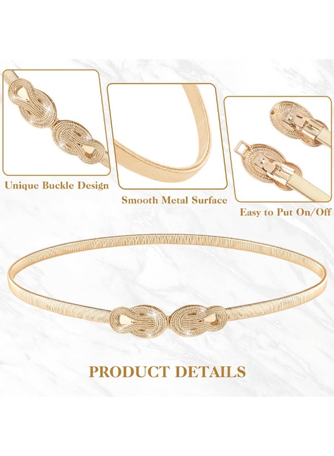 Gold Elastic Waist Belt For Women, Versatile Stretch Chain Gold Ladies Dress Belt, Adjustable Stretch Metal Waist, Thin Skinny Elastic For Dresses Wedding Party And Daily Outfits - Image 3