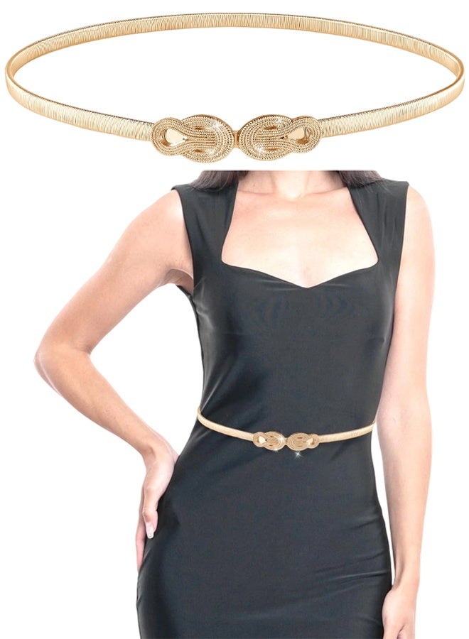 Gold Elastic Waist Belt For Women, Versatile Stretch Chain Gold Ladies Dress Belt, Adjustable Stretch Metal Waist, Thin Skinny Elastic For Dresses Wedding Party And Daily Outfits - Image 1