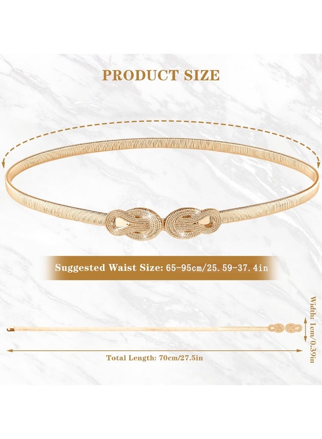Gold Elastic Waist Belt For Women, Versatile Stretch Chain Gold Ladies Dress Belt, Adjustable Stretch Metal Waist, Thin Skinny Elastic For Dresses Wedding Party And Daily Outfits - Image 2
