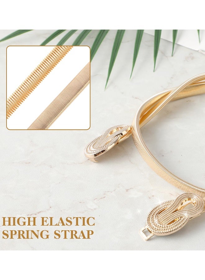 Gold Elastic Waist Belt For Women, Versatile Stretch Chain Gold Ladies Dress Belt, Adjustable Stretch Metal Waist, Thin Skinny Elastic For Dresses Wedding Party And Daily Outfits - Image 4