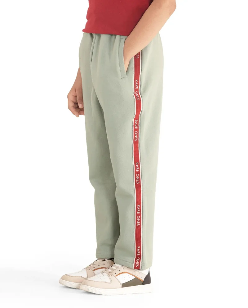 Rare Ones Rare Ones Kids Zeto Dusky Green Cotton Poly Applique Drawstring Closure Trackpant