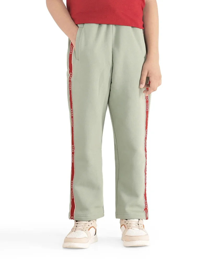 رير ونز Rare Ones Kids Zeto Dusky Green Cotton Poly Applique Drawstring Closure Trackpant