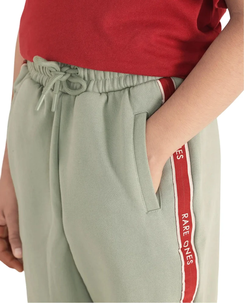 Rare Ones Rare Ones Kids Zeto Dusky Green Cotton Poly Applique Drawstring Closure Trackpant