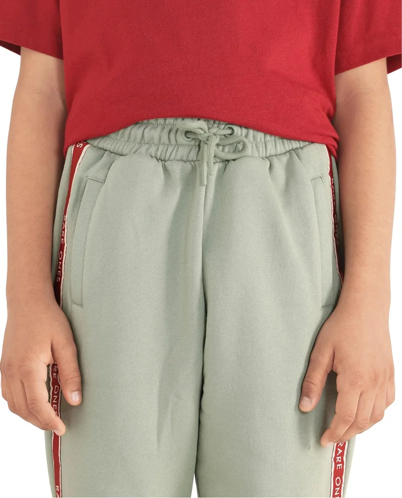 Rare Ones Rare Ones Kids Zeto Dusky Green Cotton Poly Applique Drawstring Closure Trackpant