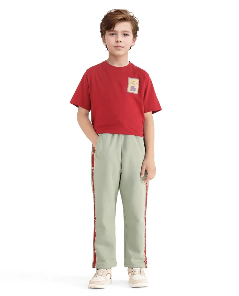 Rare Ones Rare Ones Kids Zeto Dusky Green Cotton Poly Applique Drawstring Closure Trackpant