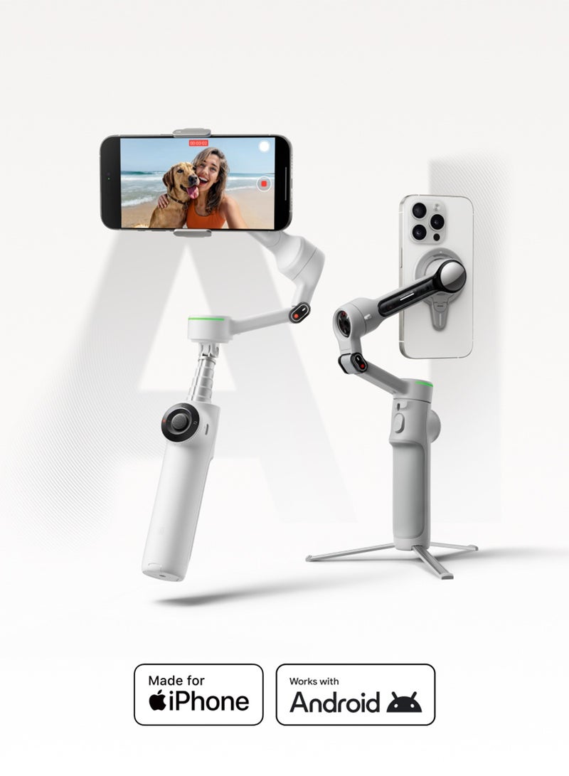 Insta360 Flow 2 Pro Standard Kit | Foldable AI Phone Gimbal, Track in 200+ Apps With Apple DockKit, Multi-Person Tracking, 360º Pan Tracking, Built-In Tripod/Selfie Stick White - Image 5